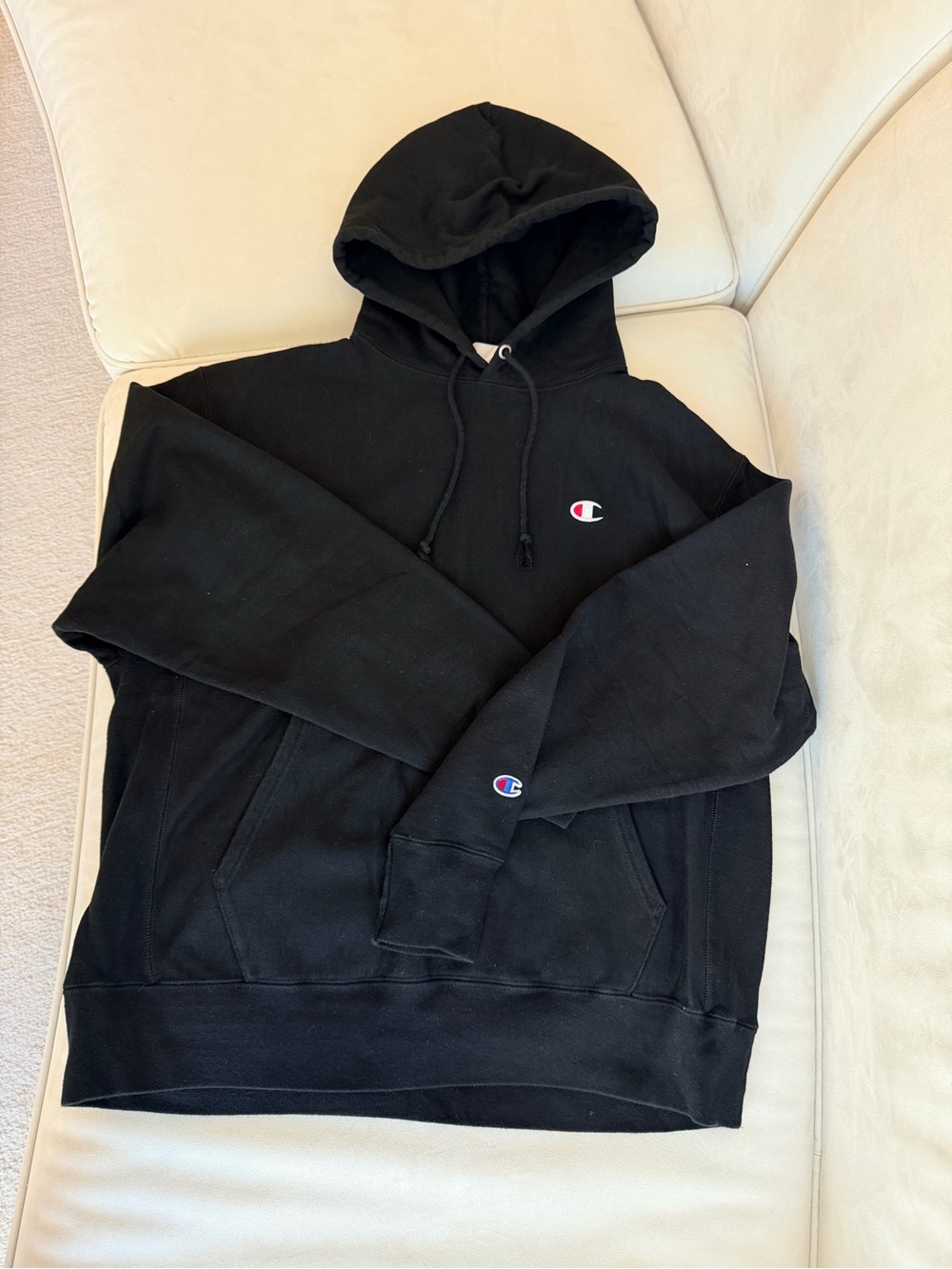 Champion Black Crewneck Hoodie with Small Logo